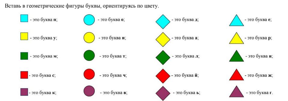 Вставь в геометрические фигуры буквы